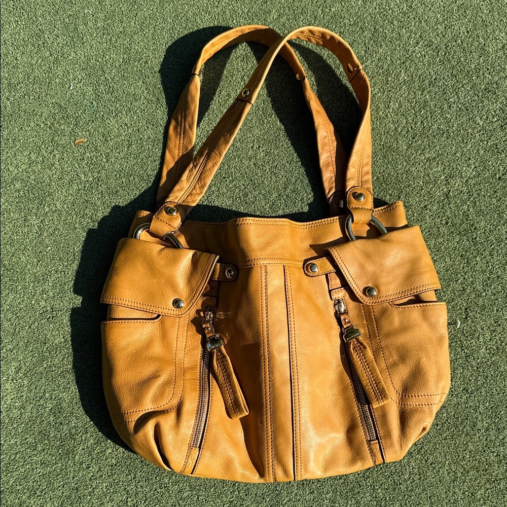 B. Makowsky Mustard Leather Shoulder Bag